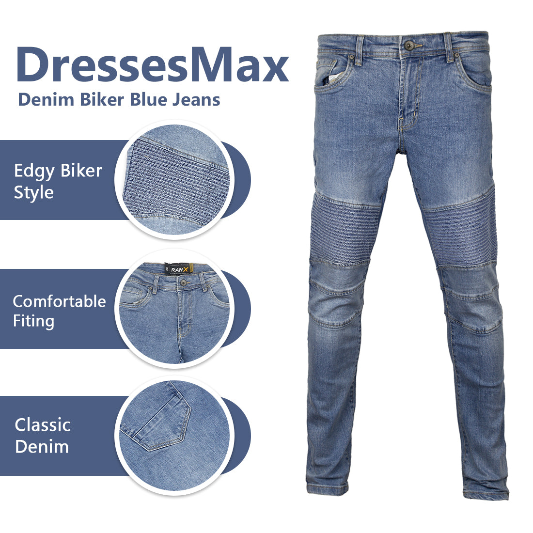 DressesMax Denim Biker Blue Jeans