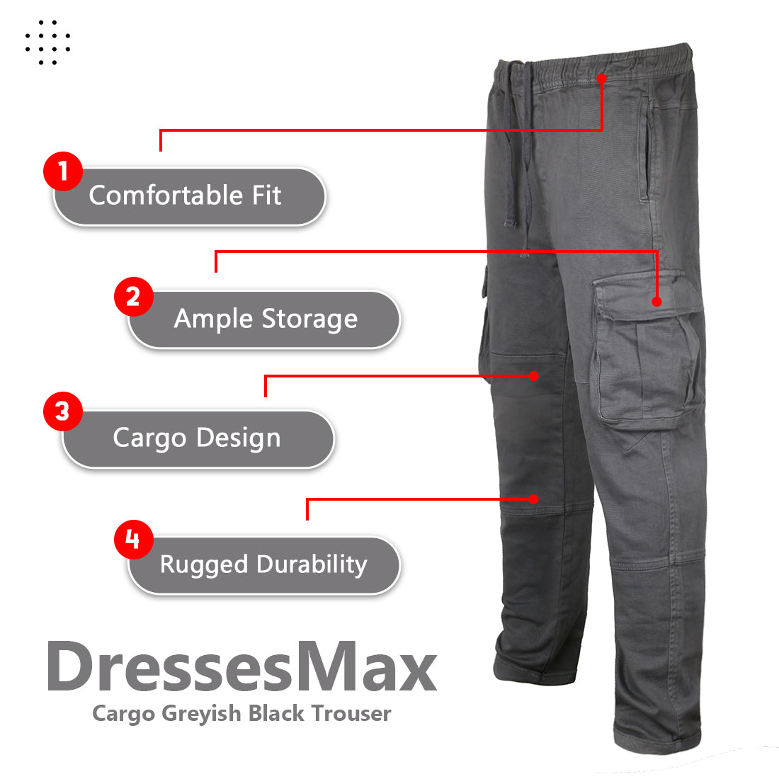 DressesMax Cargo Greyish Black Trouser