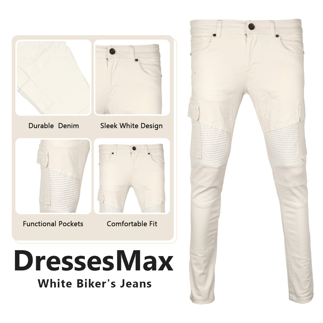 DressesMax White Biker's Jeans