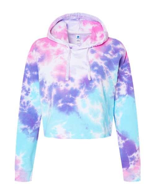 Colortone Women's Tie-Dyed Crop Hooded Sweatshirt 8333 - Dresses Max