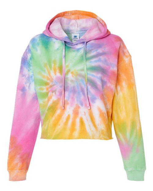 Colortone Women's Tie-Dyed Crop Hooded Sweatshirt 8333 - Dresses Max