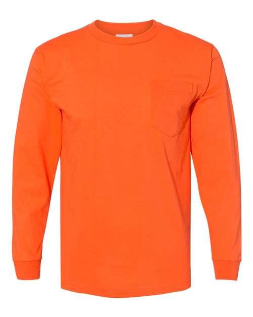 Bayside USA-Made Long Sleeve T-Shirt with a Pocket 8100 - Dresses Max