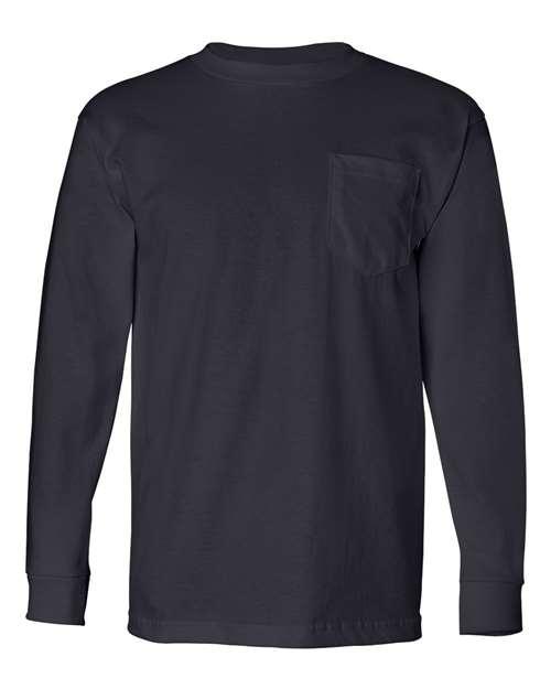 Bayside USA-Made Long Sleeve T-Shirt with a Pocket 8100 - Dresses Max