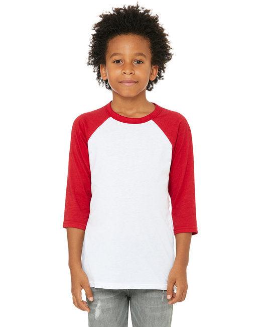 Bella + Canvas Youth 3/4-Sleeve Baseball T-Shirt 3200Y - Dresses Max