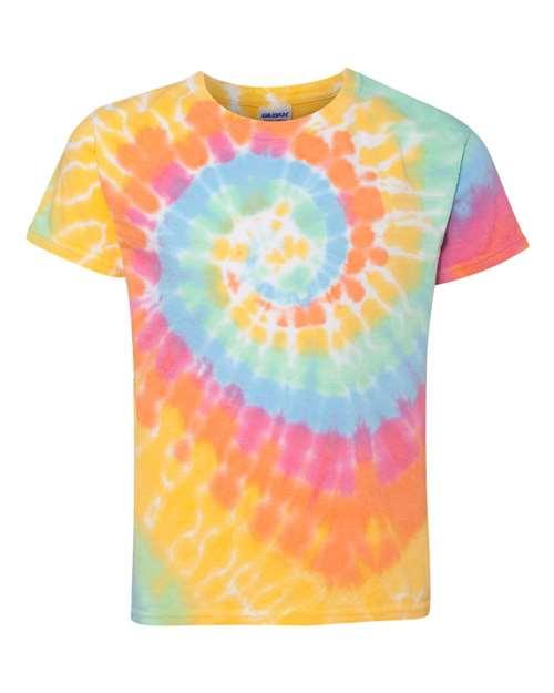 Dyenomite Youth Multi-Color Spiral Tie-Dyed T-Shirt 20BMS - Dresses Max