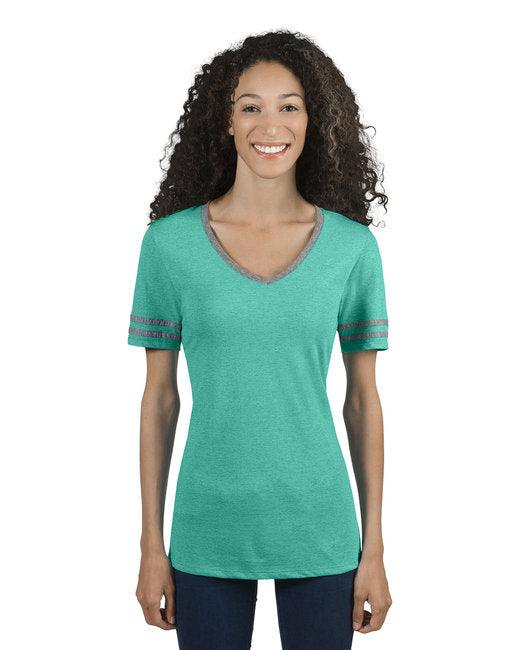 Jerzees Ladies' TRI-BLEND Varsity V-Neck T-Shirt 602WVR - Dresses Max