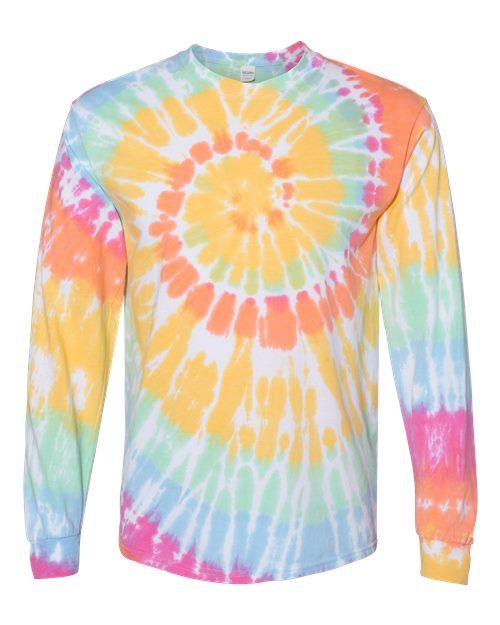 Dyenomite Multi-Color Spiral Tie-Dyed Long Sleeve T-Shirt 240MS - Dresses Max