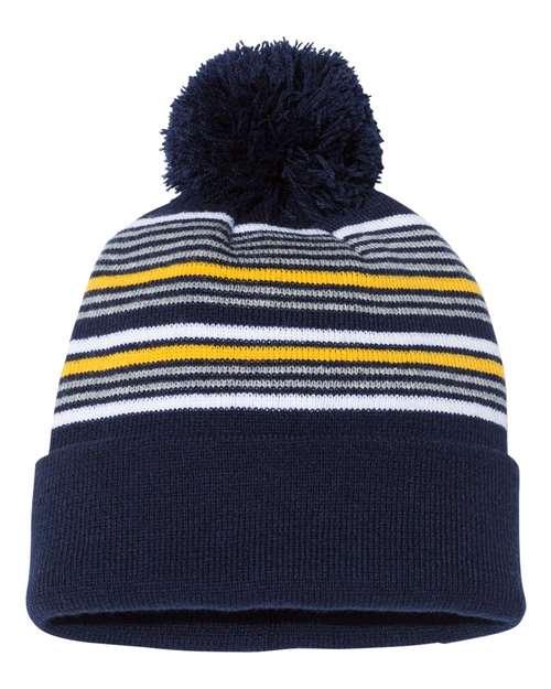 Sportsman 12" Striped Pom-Pom Knit Beanie SP60 - Dresses Max