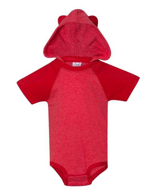 Rabbit Skins Fine Jersey Infant Short Sleeve Raglan Bodysuit with Hood & Ears 4417 - Dresses Max