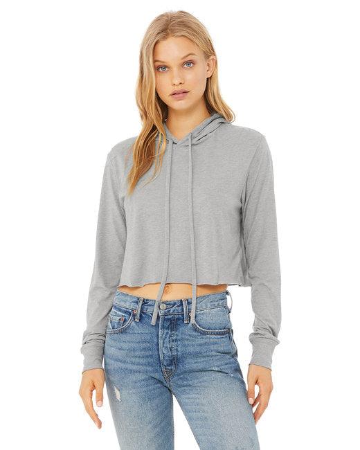 Bella + Canvas Ladies' Cropped Long Sleeve Hoodie T-Shirt 8512 - Dresses Max