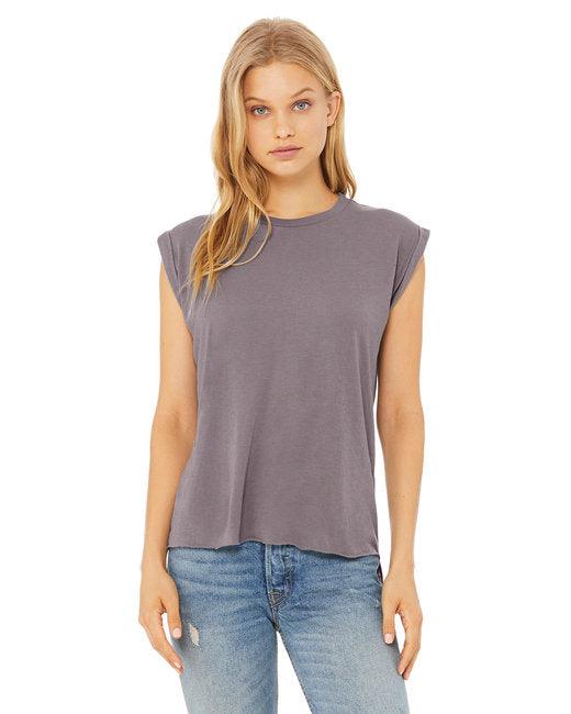 Bella + Canvas Ladies' Flowy Muscle T-Shirt with Rolled Cuff 8804 - Dresses Max