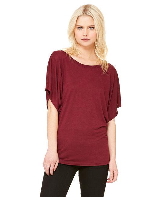 Bella + Canvas Ladies' Flowy Draped Sleeve Dolman T-Shirt 8821 - Dresses Max