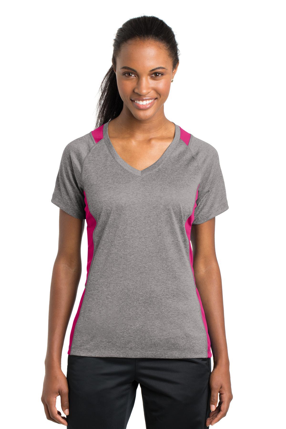 Sport-Tek Ladies Heather Colorblock Contender V-Neck Tee. LST361 - Dresses Max