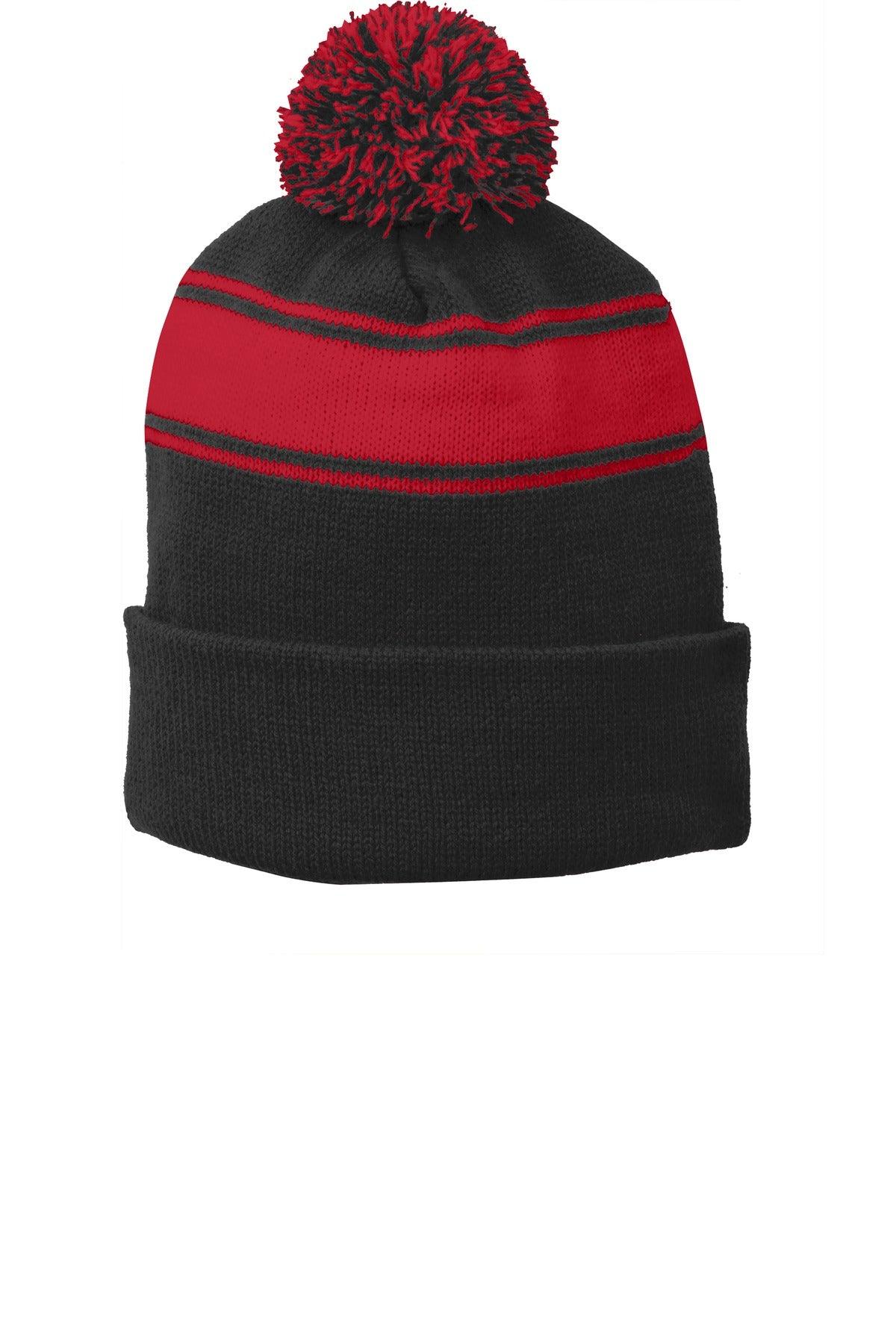 Sport-Tek Stripe Pom Pom Beanie. STC28 - Dresses Max