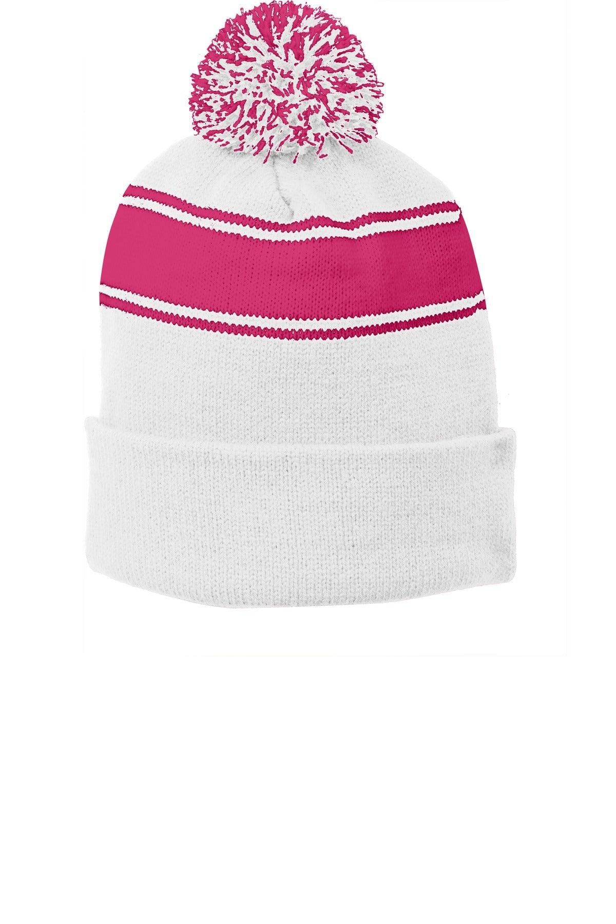 Sport-Tek Stripe Pom Pom Beanie. STC28 - Dresses Max