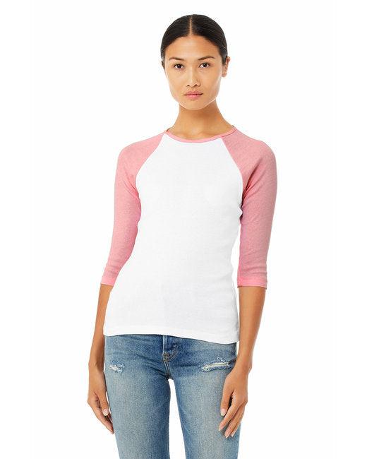 Bella + Canvas Ladies' Baby Rib 3/4-Sleeve Contrast Raglan T-Shirt B2000 - Dresses Max