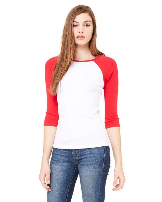 Bella + Canvas Ladies' Baby Rib 3/4-Sleeve Contrast Raglan T-Shirt B2000 - Dresses Max