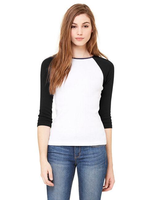 Bella + Canvas Ladies' Baby Rib 3/4-Sleeve Contrast Raglan T-Shirt B2000 - Dresses Max