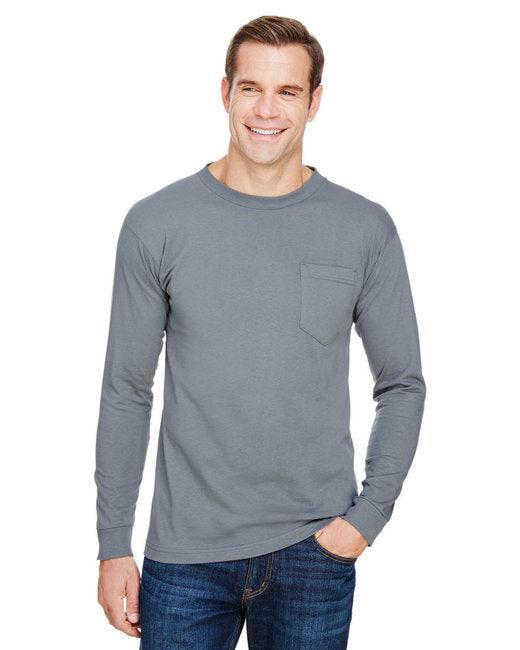 Bayside Unisex Union-Made Long-Sleeve Pocket Crew T-Shirt BA3055 - Dresses Max