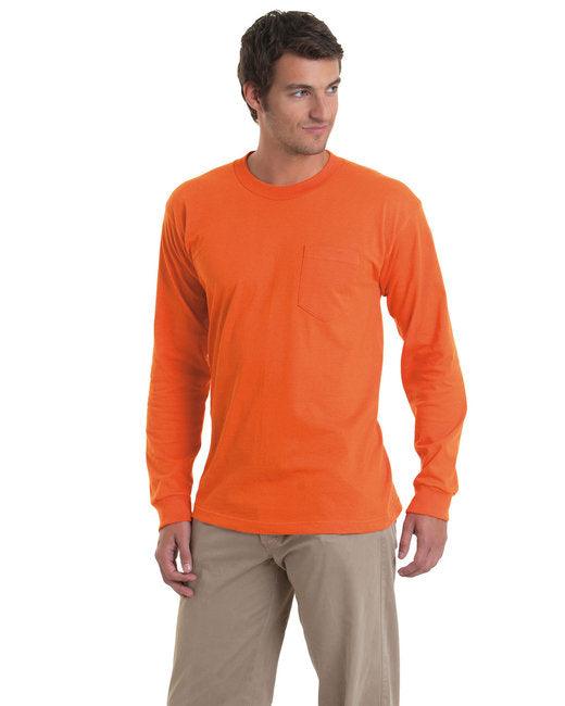 Bayside Adult 6.1 oz., 100% Cotton Long Sleeve Pocket T-Shirt BA8100 - Dresses Max