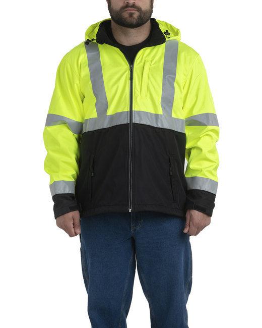 Berne Men's Hi-Vis Class 3 Hooded Softshell Jacket HVJS206 - Dresses Max