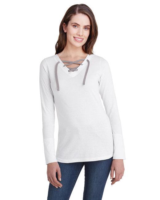 LAT Ladies' Long Sleeve Fine Jersey Lace-Up T-Shirt LA3538 - Dresses Max