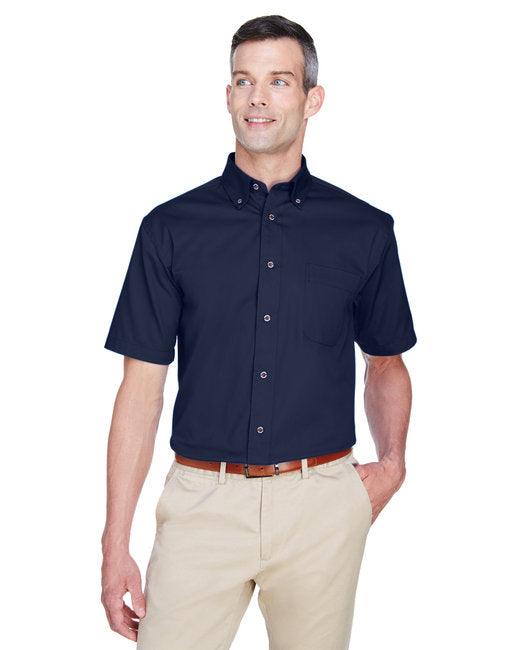 Harriton Men's Easy Blend Short-Sleeve Twill Shirt with Stain-Release M500S - Dresses Max