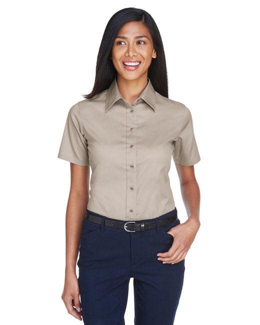 Harriton Ladies' Easy Blend Short-Sleeve Twill Shirt with Stain-Release M500SW - Dresses Max