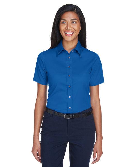 Harriton Ladies' Easy Blend Short-Sleeve Twill Shirt with Stain-Release M500SW - Dresses Max