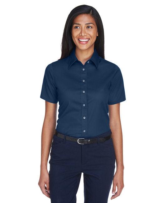 Harriton Ladies' Easy Blend Short-Sleeve Twill Shirt with Stain-Release M500SW - Dresses Max