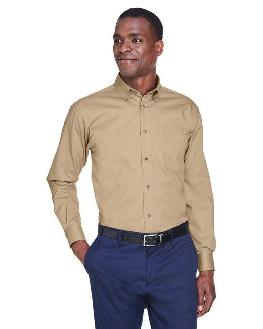 Harriton Men's Tall Easy Blend Long-Sleeve Twill Shirt with Stain-Release M500T - Dresses Max