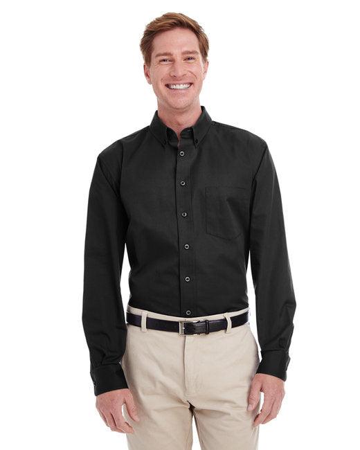 Harriton Men's Foundation 100% Cotton Long-Sleeve Twill Shirt with Teflon M581 - Dresses Max