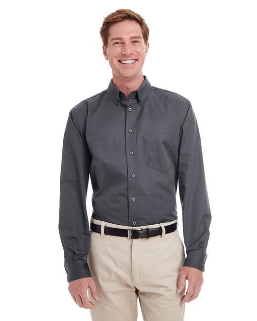 Harriton Men's Foundation 100% Cotton Long-Sleeve Twill Shirt with Teflon M581 - Dresses Max