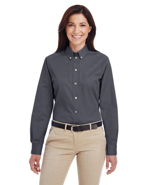 Harriton Ladies' Foundation 100% Cotton Long-Sleeve Twill Shirt with Teflon M581W - Dresses Max