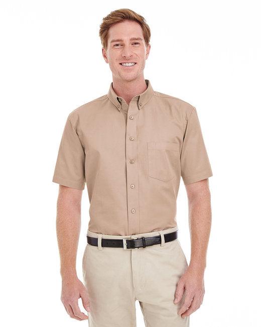 Harriton Men's Foundation 100% Cotton Short-Sleeve Twill Shirt with Teflon M582 - Dresses Max